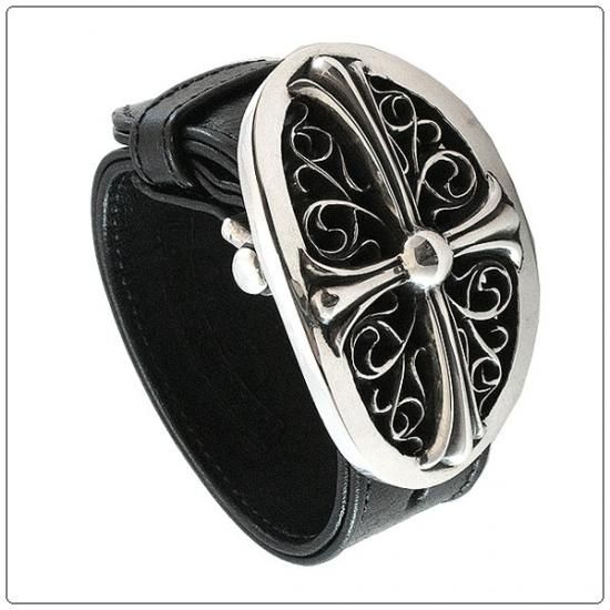 クロムハーツ ブレスレット Chrome Hearts スモール オーバル レザー ブレスレット クロム ハーツ