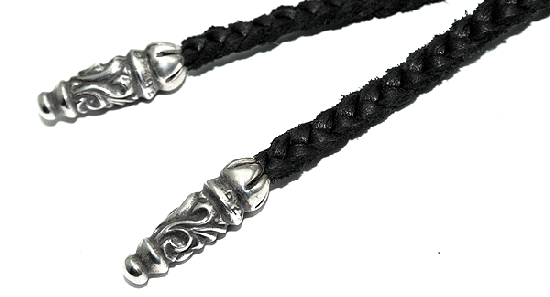 CHROME HEARTS クロムハーツ LEATHER BRAID SCROLL ネックレス レザーブレイド タイニー スクロールチップ 革紐 ボロチップ ブラック