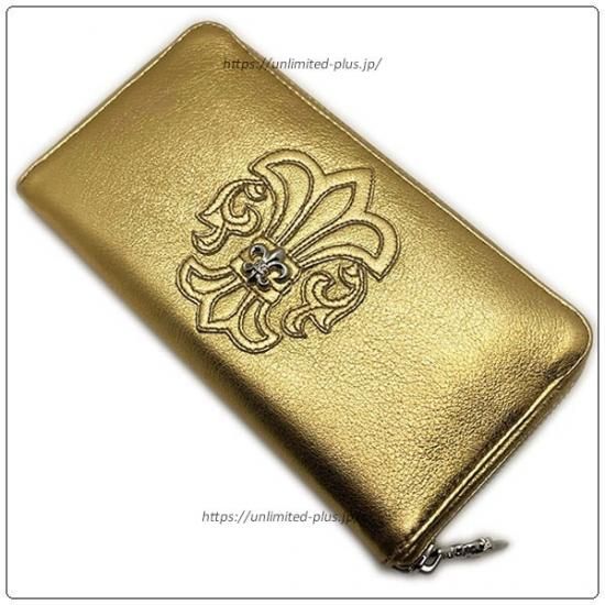 クロムハーツ 財布 Chrome Hearts Rec F Zip 2 レザーステッチド Bsフレア メタリック ゴールド レザー