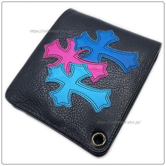 CHROME HEARTS クロムハーツ 1SNAP CROSS BALL BUTTON WALLET 1スナップクロスボールボタンウォレット 二つ折り財布 レザー ブラック