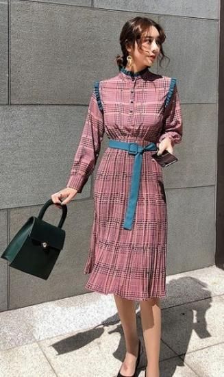 ワンピースドレス 長袖 春服 ワンピース Aライン ワンピース 膝丈 グレンチェック ワンピース プリーツ 肩フリル Jm5018 ワンピの里 ワンピースドレス 長袖 春服 ワンピース Aライン ワンピース 膝丈 グレンチェック ワンピース プリーツ 肩フリル Jm5018 ワンピの里