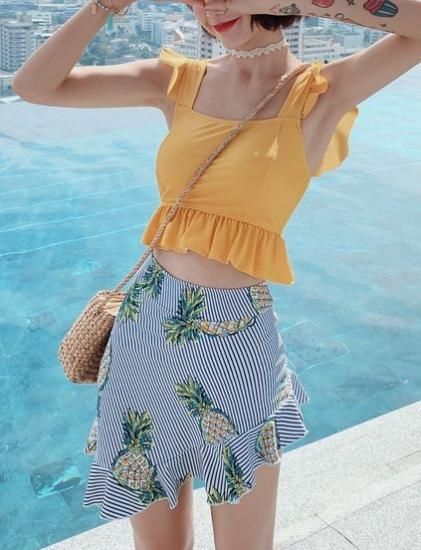 激安 水着 体型カバー タンキニ 水着 ビスチェ ビキニ レディース 水着 タンキニ 水着 ビキニ スカート 付き ストライプ柄 Jm4090 ワンピの里