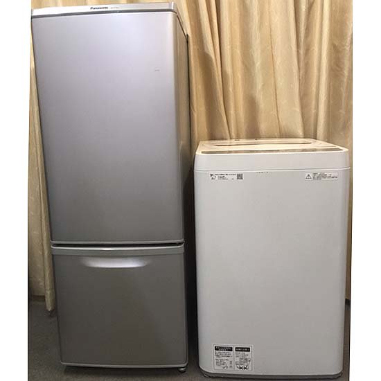【セット販売 ID :　S-043】冷蔵庫：Panasonic／2017年製／168ﾘｯﾄﾙ洗濯機：SHARP／2018年製／4.5kg -  良品家電リサイクルショップ あうん