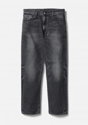 BLACK DENIM WASHED SLIM STRAIGHT PANTS