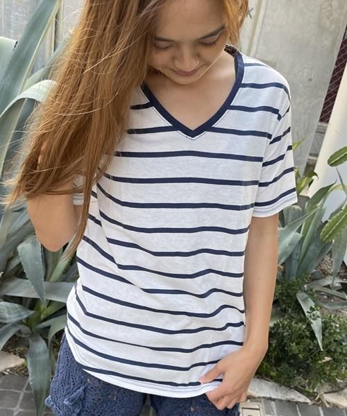 UNISEXV Neck BORDER Tee / Vͥå ܡ T