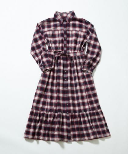 【SALE30%OFF】【LADIES】 チェック切替シャツワンピース