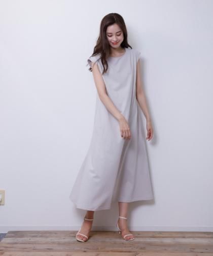 【LADIES】M.deux/バックデザインカットワンピ グレージュ