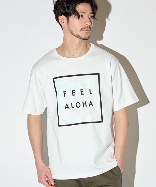 【MENS】UNION STATIONコラボ <p></p>フラッシュプリントTシャツ/FEEL ALOHAスクエアロゴ