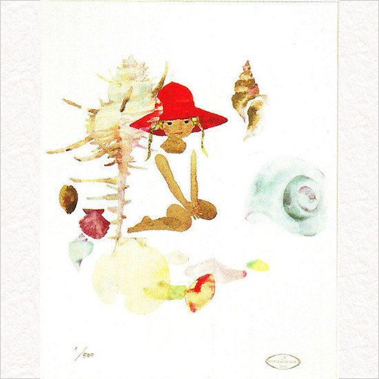 貝がらと赤い帽子の少女 - いわさきちひろ - 私の美術館オンラインショップ