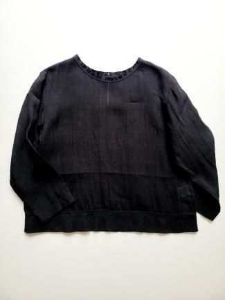 美品　miho umezawaミホウメザワ　 ブラック長袖シャツ miho umezawa】 SUN DRY LINEN frill sleeve blou