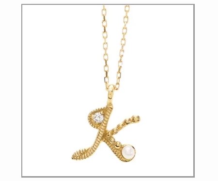 K10イニシャルネックレス「K」ダイヤモンドとパールのペンダントネックレス