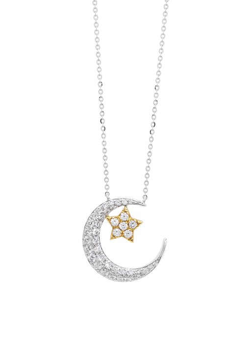 K18YG/WG ダイヤモンド 0.47ct ネックレス【Hana】| 月と星のモチーフ 