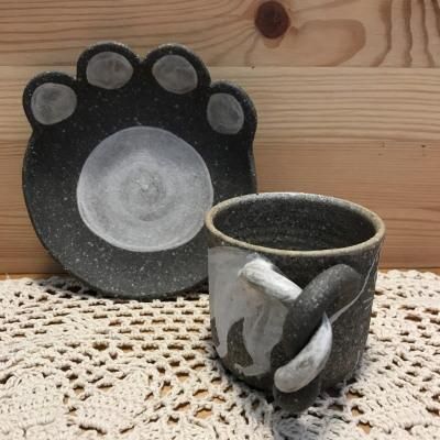 泰木窯】猫の手皿のカップ＆ソーサー炭化「2匹のネコ」 C - 猫雑貨の