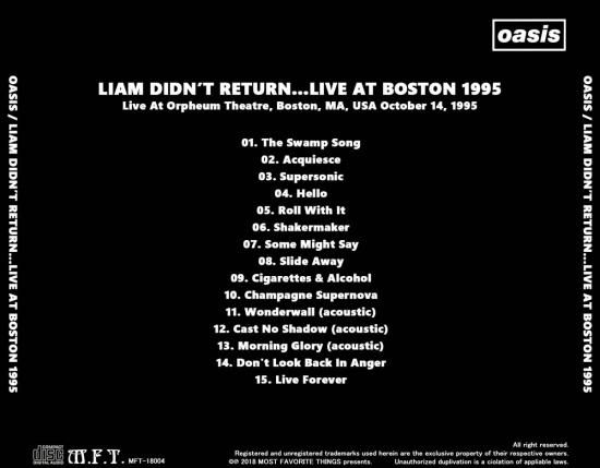 OASIS / LIAM DIDN'T RETURNLIVE AT BOSTON 1995
