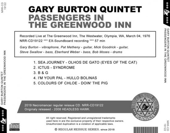 GARY BURTON QUINTET featuring PAT METHENY / PASSENGERS IN THE GREENWOOD INN