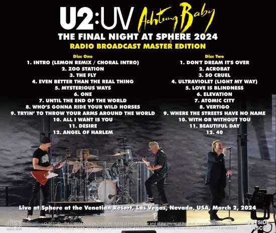 U2 / THE FINAL NIGHT AT SPHERE 2024 : RADIO BROADCAST MASTER EDITION (2CD)