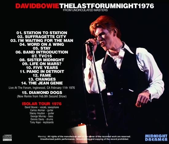 DAVID BOWIE / THE LAST FORUM NIGHT 1976 : FROM UNCIRCULATED