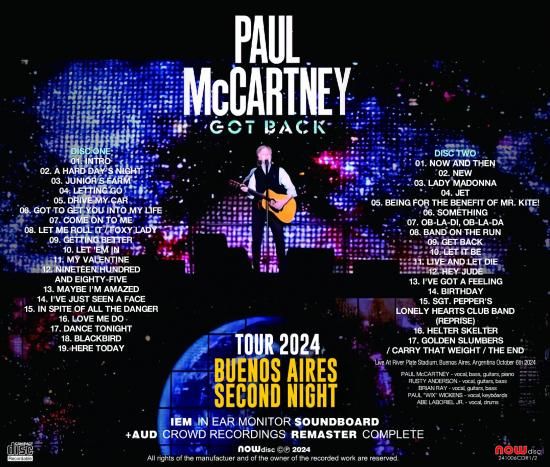 PAUL McCARTNEY / GOT BACK TOUR 2024 : BUENOS AIRES SECOND