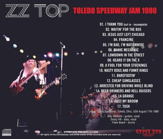 ZZ TOP / TOLEDO SPEEDWAY JAM 1980 (1CDR)