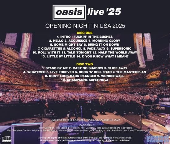 お値下げオアシスoasis live'2025 CD5点セット OASIS / LIVE '25 TOUR : OPENING NIGHT IN USA 2025 (2CDR)