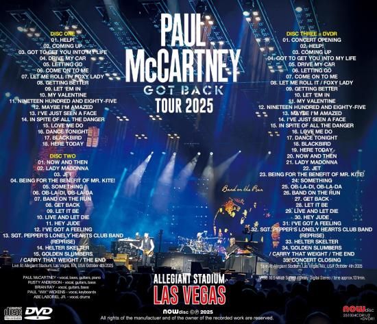 PAUL McCARTNEY / GOT BACK TOUR 2025 : ALLEGIANT STADIUM, LAS VEGAS