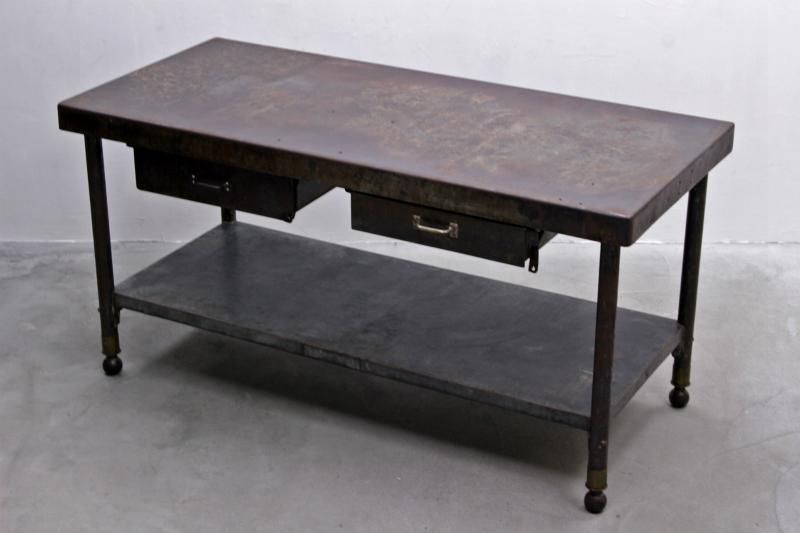 ビンテージ インダストリアル アイアン ワークテーブル 作業台 デスク コンソール 什器