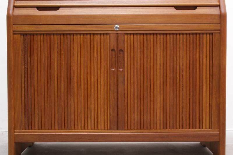 ロールトップデスク 蛇腹 チーク フランス アンティーク ワークデスク