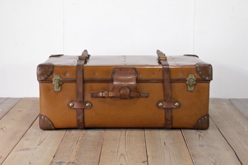 英国 ORIENT MAKE ビンテージ レザー トランク 革 鞄 真鍮 船舶 衣装