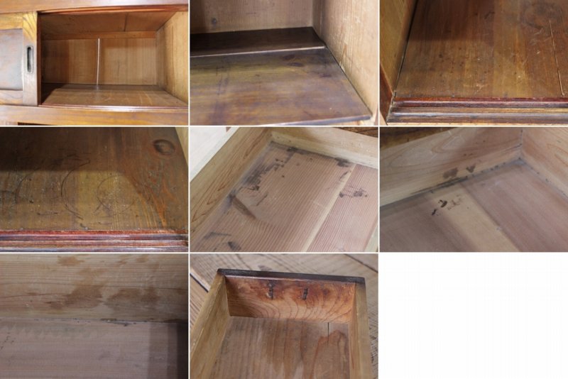 欅材 レトロ 水屋箪笥 茶箪笥 食器棚 引き出し 抽斗 収納 無垢材 本棚