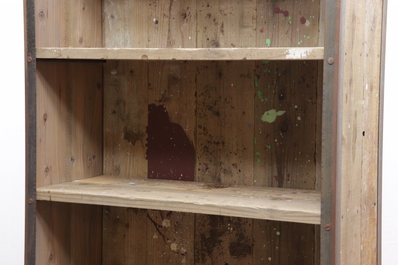 カリモク杉足場板の仕切り棚 本収納 サイドテーブル 古家具 インダストリアル