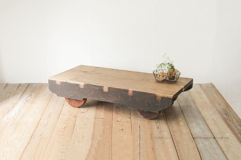 ヴィンテージ風 無垢材 トロリーテーブル