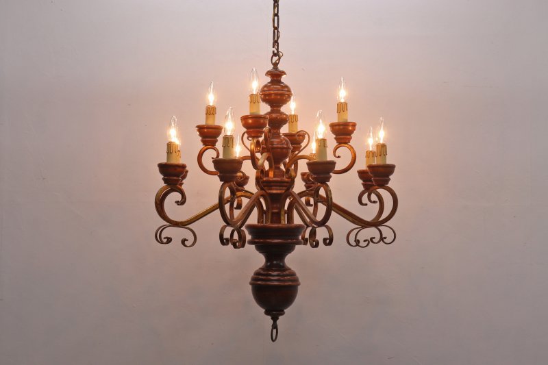 イタリア製 ヴィンテージ クラシカル 12灯 シャンデリア 木製 照明 