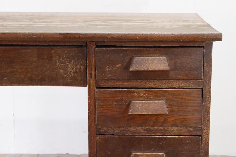 ポスターフレーム 古家具 古い木味 楢材無垢 小ぶりな 片袖机 デスク