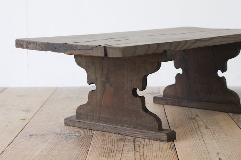 レトロ 文机 座卓 無垢材 ローテーブル 飾り棚 木製 欅無垢材