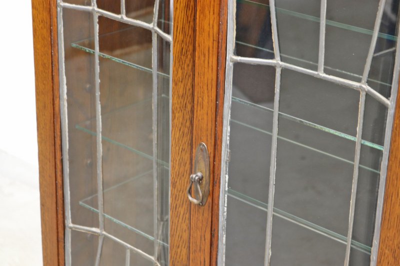 英国 イギリス オーク材 ヴィンテージ ガラス キャビネット 飾り棚