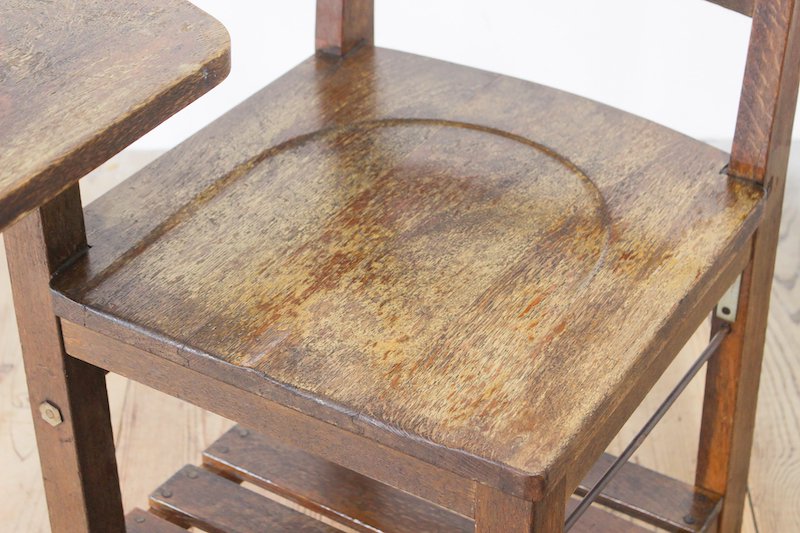 レトロ スクールチェア テーブル付き 椅子 サイドテーブル 木製 楢無垢 