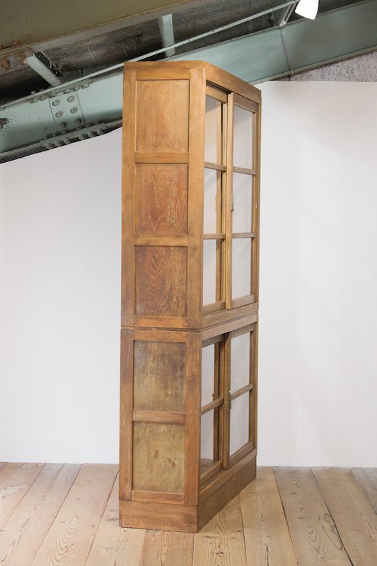 レトロ 重ね棚 食器棚 ガラス扉 飾り棚 楢無垢材 木製 ヴィンテージ 