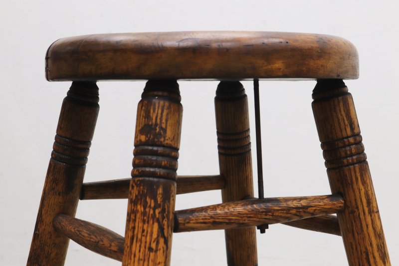 U.S. ヴィンテージ 無垢材 ハイスツール カウンターチェア 丸椅子 花台 