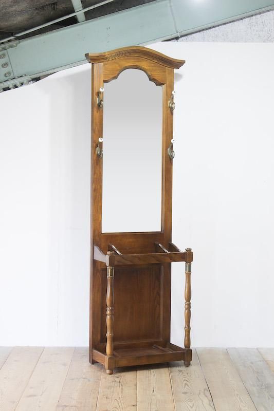 アンティーク】KOIZUMI 木製 傘立て付き スタンドミラー ハンガーラック