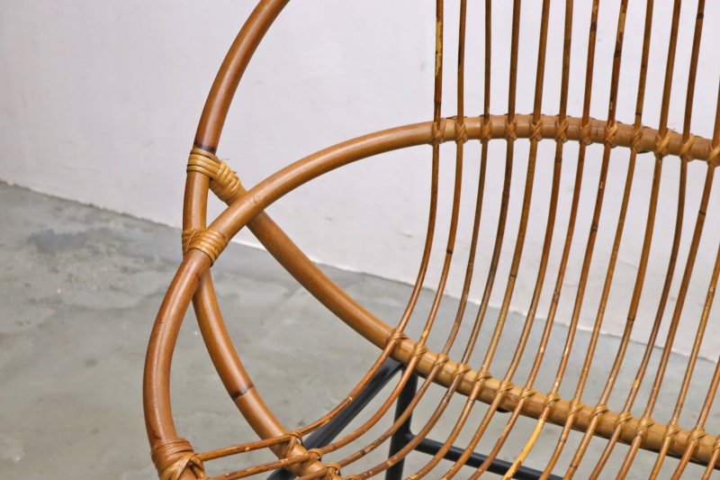 ラタンチェア 2Pソファ ベンチ アイアンフレーム 籐 椅子 ヴィンテージ