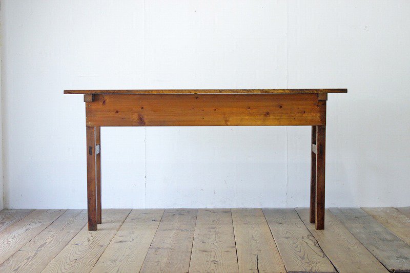 レトロ 作業台 展示台 長机 テーブル 無垢材 棚付き 古道具 