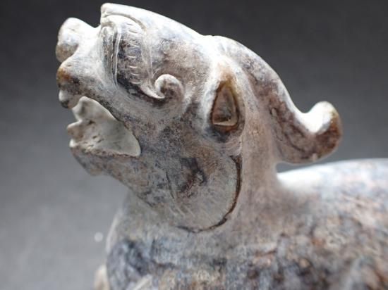 中国 玉石白玉彫刻 桃形 水孟 筆洗 唐木台・時代箱付 V R7093