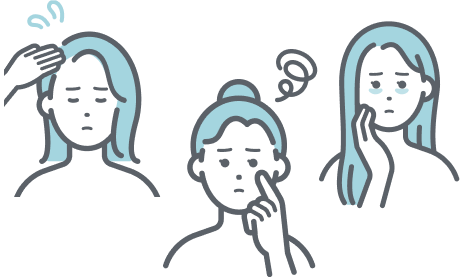 まつ毛の短さ・薄さが気になる、眉の形が整わず、メイクが決まらない、髪の生え際のボリュームが気になってきた、色素沈着が心配でケアをためらっている、市販の美容液では、あまり効果を感じられなかった、伸びたけれど、毛が細くハリやコシがない、目にしみて使い続けられなかった