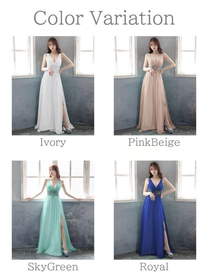 JEAN MACLEAN/ジャンマクレーン]ビジュシフォンフレアーロングドレス