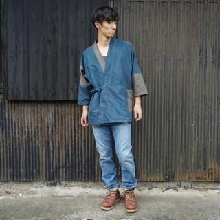 パッチワーク作務衣/ブルーグレー×グレー/三河織物