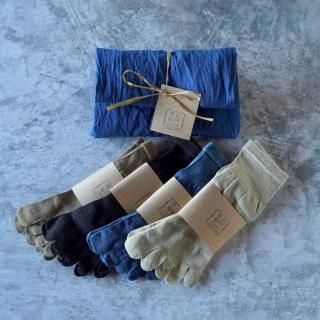 和紙の5本指ソックス/選べる2色セット/24-27cm/藍染手ぬぐいラッピング付