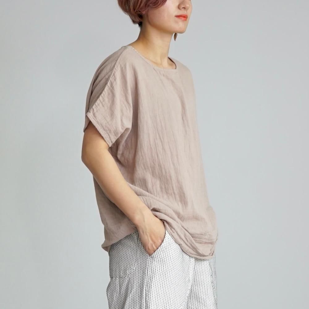 リゼッタ　リネン100%半袖Tシャツ　アイボリー　生成り　ゆったり　ワイド セール】1枚でゆるかわな夏！綿100%サイドスリット オーバー