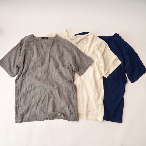キーネックガーゼTシャツ/3カラー/知多木綿 ダブルガーゼ