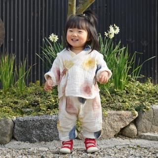長袖 ベビー甚平/にじみ水玉/知多木綿 3重ガーゼ