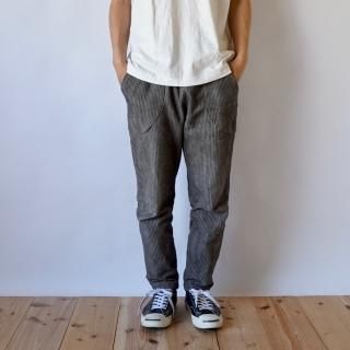 一本刺し子サルエルパンツ/柿渋染グレー/三河木綿 刺し子織